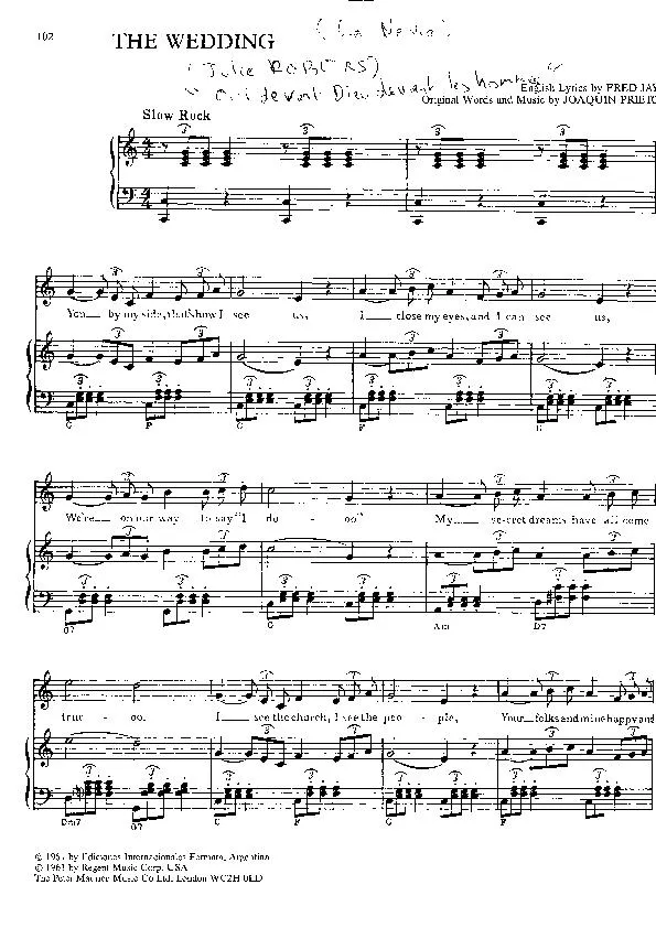 télécharger la partition d'accordéon The Wedding (La Novia) (Oui devant Dieu) (Chant : Julie Rogers) (Slow Rock) au format PDF
