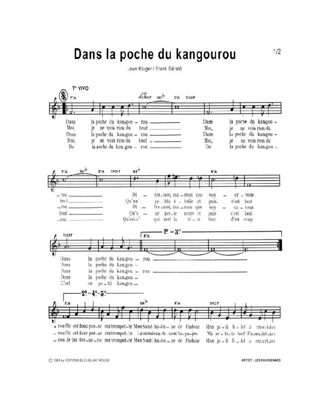 télécharger la partition d'accordéon Dans la poche du kangourou (Chant : Les parisiennes) au format PDF