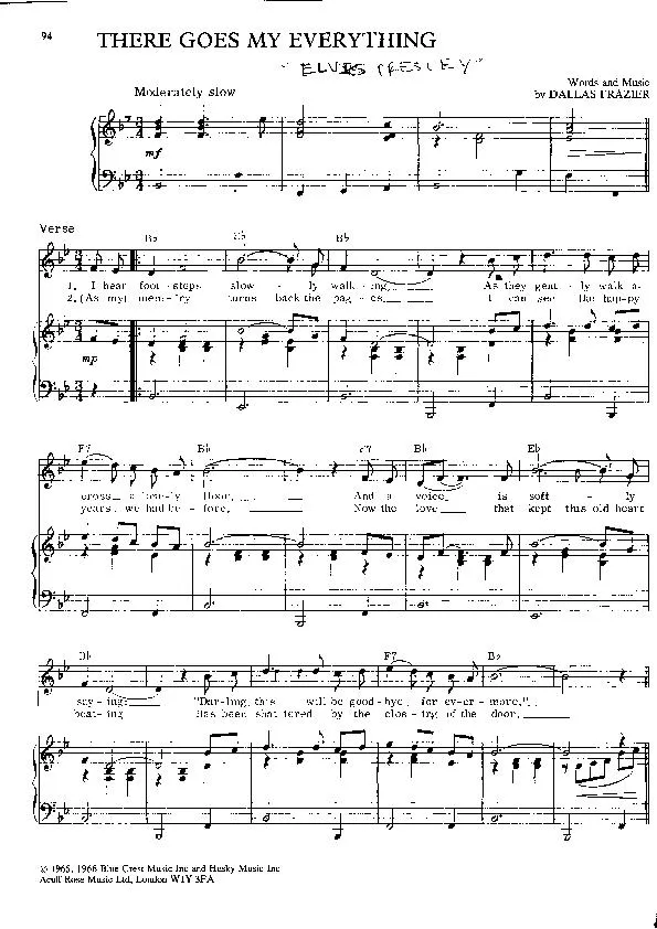 télécharger la partition d'accordéon There goes my everything (Chant : Elvis Presley) (Valse lente) au format PDF