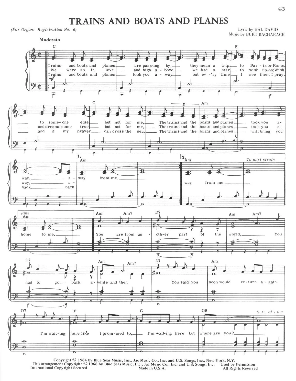 télécharger la partition d'accordéon Trains and boats and planes (Interprètes : Billy J Kramer and The Dakotas) (Rumba) au format PDF