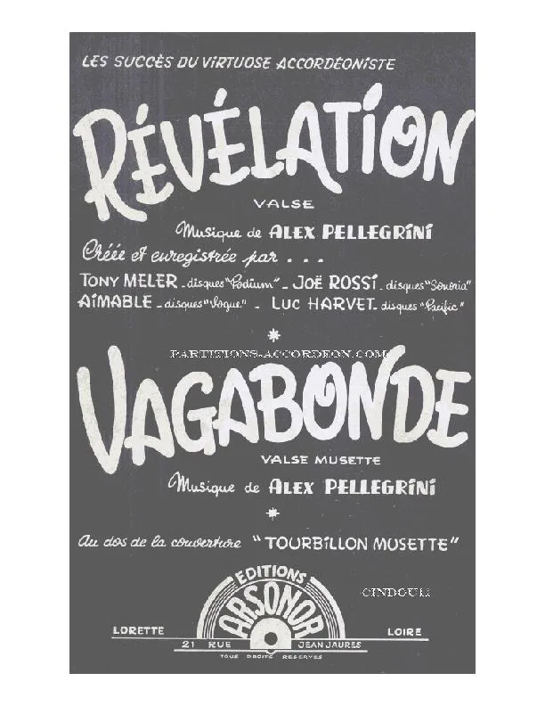télécharger la partition d'accordéon Révélation (Créée et enregistrée par : Tony Meler / Joë Rossi / Aimable / Luc Harvet) (Valse) au format PDF