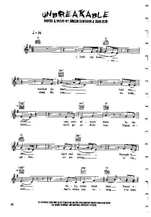 télécharger la partition d'accordéon Unbreakable (Interprètes : Westlife) (Slow Rock) au format PDF