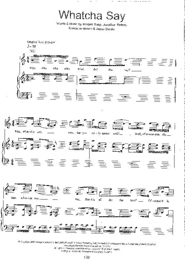 télécharger la partition d'accordéon Whatcha say (Chant : Jason Derülo) (Soul Rock) au format PDF