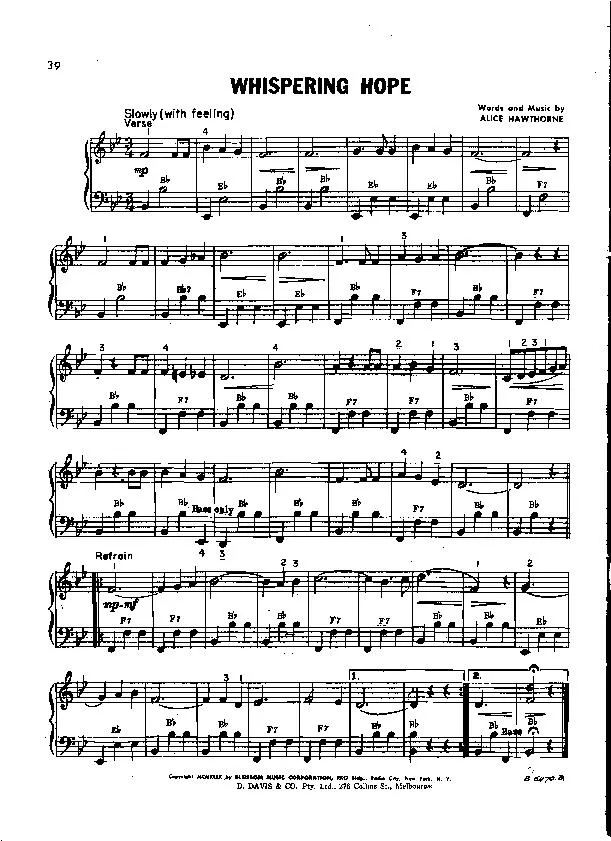 télécharger la partition d'accordéon Whispering hope (Chant : Jim Reeves) (Valse Lente) au format PDF