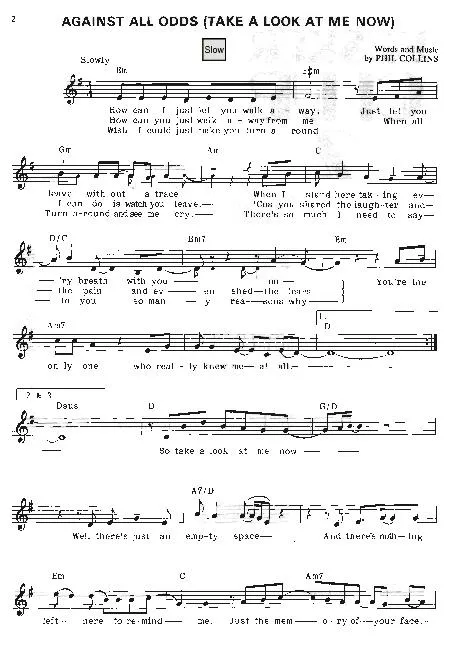 télécharger la partition d'accordéon Against all odds (Take a look at me now) (Slow) au format PDF