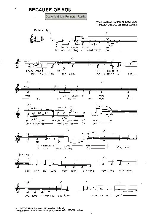 télécharger la partition d'accordéon Because of you (Interprètes : Dexy's Midnight Runners) (Rumba) au format PDF