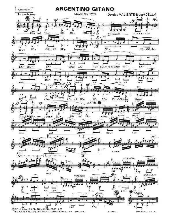 télécharger la partition d'accordéon Argentino Gitano (Tango Milonga) au format PDF
