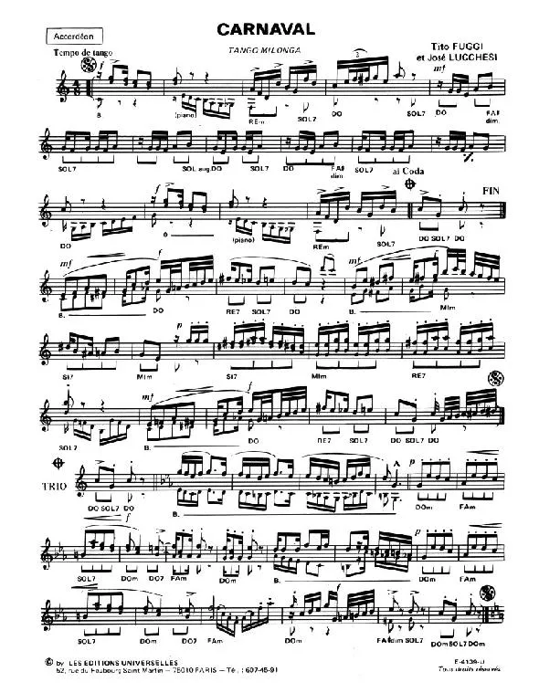 télécharger la partition d'accordéon Carnaval (Tango Milonga) au format PDF