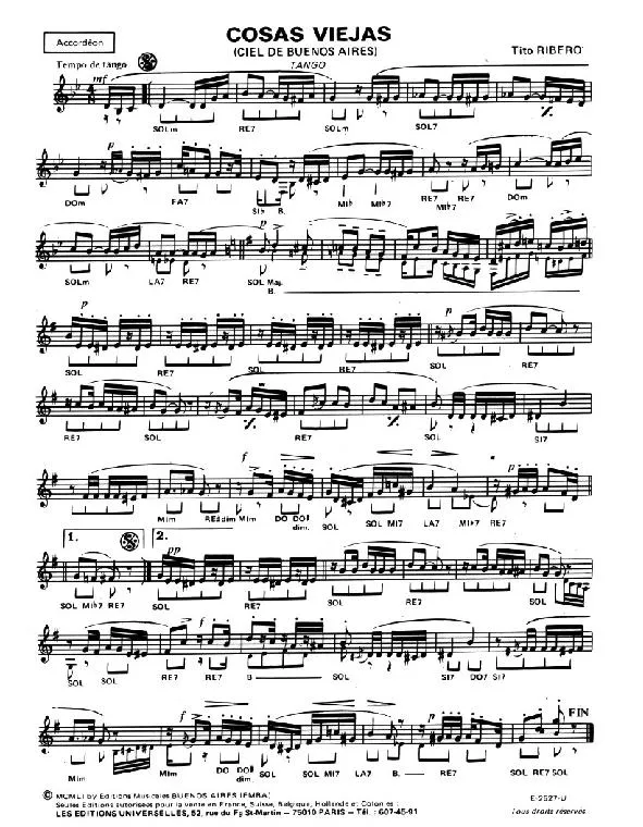télécharger la partition d'accordéon Cosas Viejas (Ciel de Buenos Aires) (Tango) au format PDF