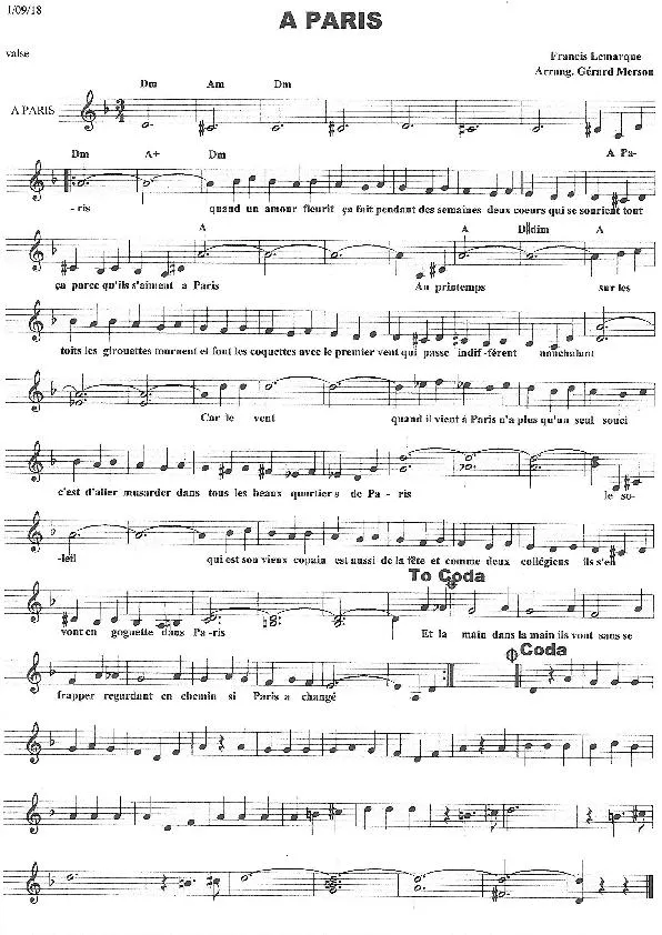 télécharger la partition d'accordéon A Paris (Arrangement : Gérard Merson) (Valse) au format PDF