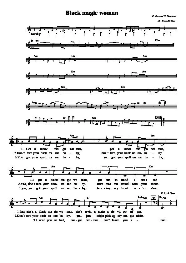 télécharger la partition d'accordéon Black magic woman (L S : Franz Gratzer) au format PDF
