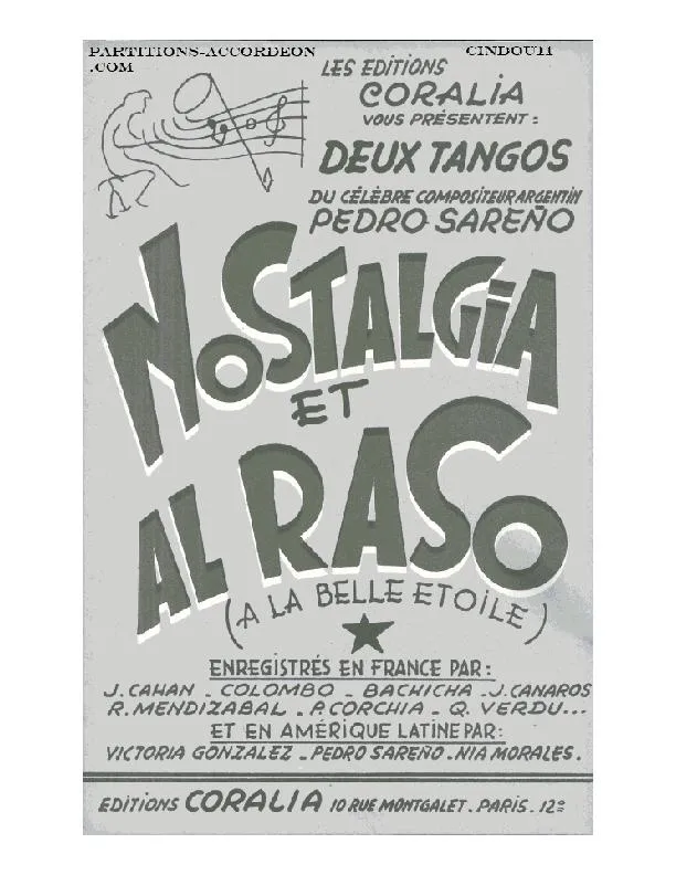 télécharger la partition d'accordéon Nostalgia (Enregistré par : Jacques Cahan / Colombo / Bachicha / José Canaros / Ramon Mendizabal / Primo Corchia / Quentin Verdu) (Orchestration) (Tango) au format PDF