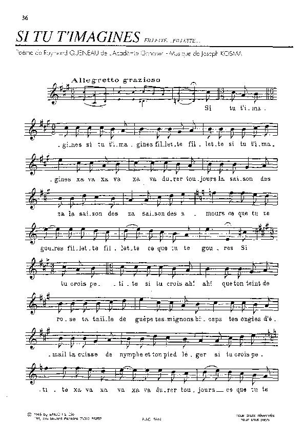 télécharger la partition d'accordéon Si tu t'imagines (Fillette Fillette) (Chant : Juliette Gréco) (Pop) au format PDF