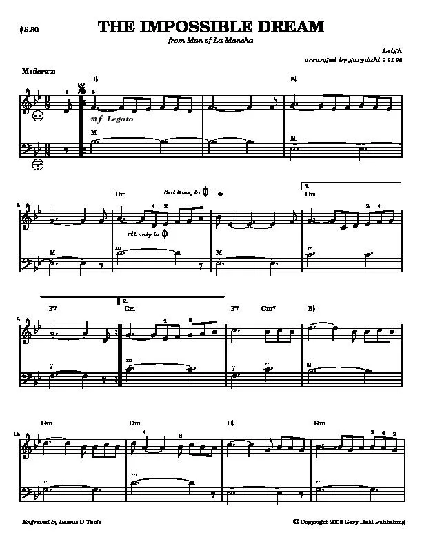 télécharger la partition d'accordéon The impossible dream (From : Man of La Mancha (Arrangement : Gary Dahl) au format PDF