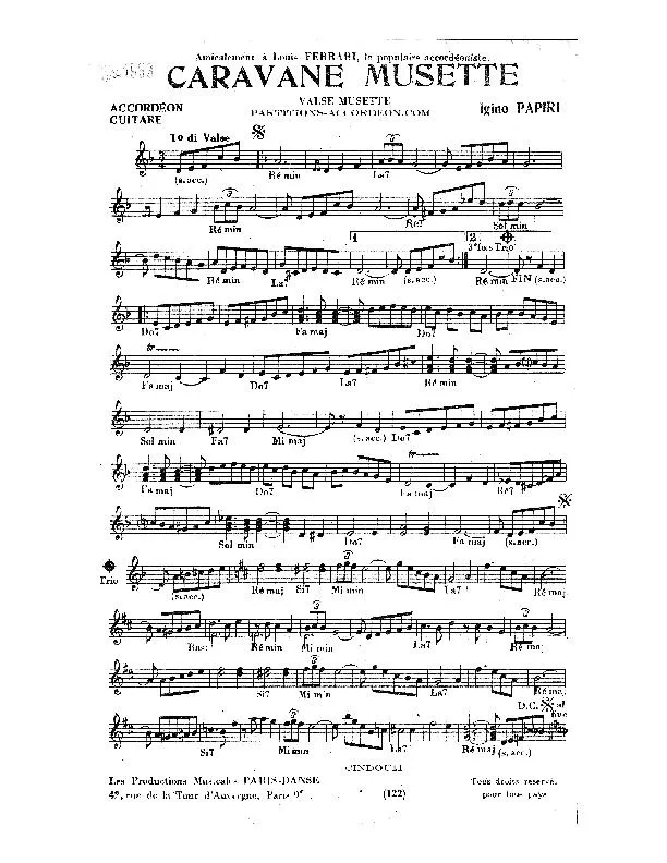 télécharger la partition d'accordéon Caravane Musette (Valse Musette) au format PDF