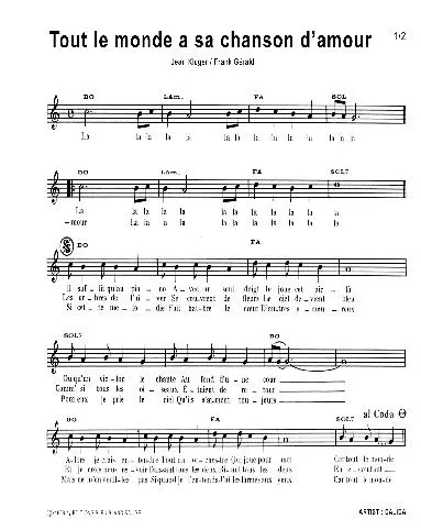 télécharger la partition d'accordéon Tout le monde a sa chanson d'amour (Chant : Dalida) au format PDF