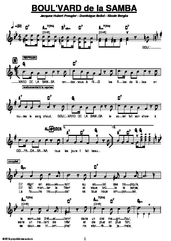 télécharger la partition d'accordéon Boul'vard de la samba (Samba Batucada) au format PDF