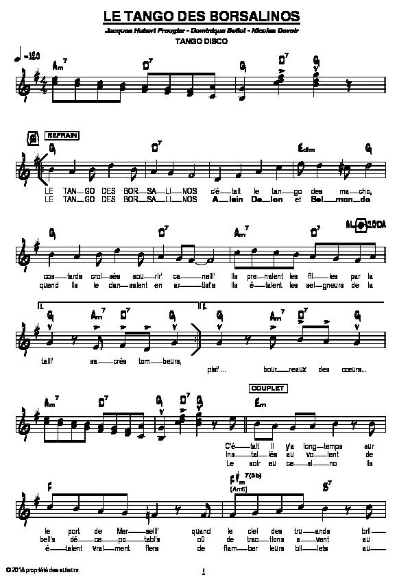 télécharger la partition d'accordéon Le tango des Borsalinos (Tango-Disco) au format PDF