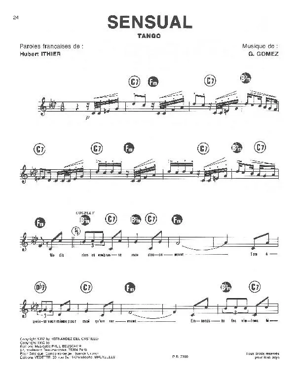 télécharger la partition d'accordéon Sensual (Chant : Luis Mariano / Marie-José / Frederica / Jean-Pierre Dujay) (Tango) au format PDF