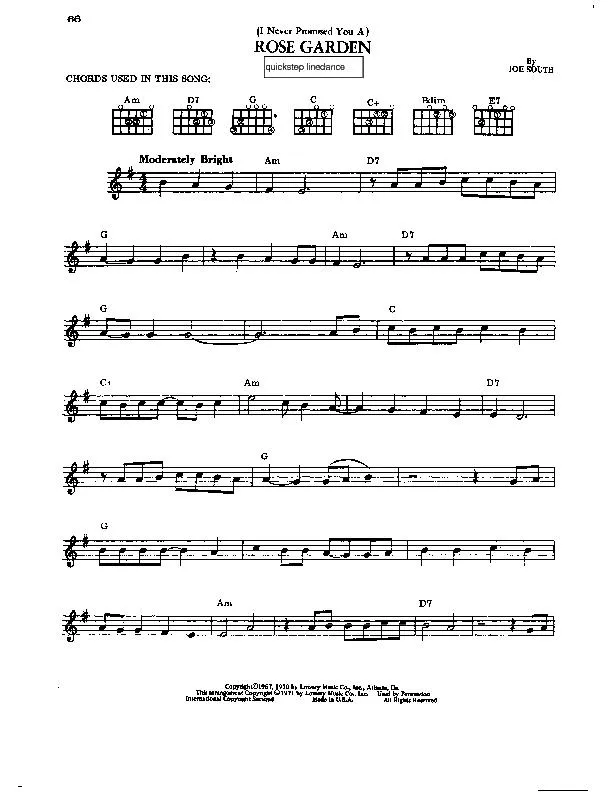 télécharger la partition d'accordéon (I never promised you a) Rose Garden (Chant : Lynn Anderson) (Quickstep Linedance) au format PDF