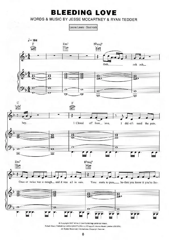 télécharger la partition d'accordéon Bleeding love (Chant : Leona Lewis) (Soul Rock) au format PDF