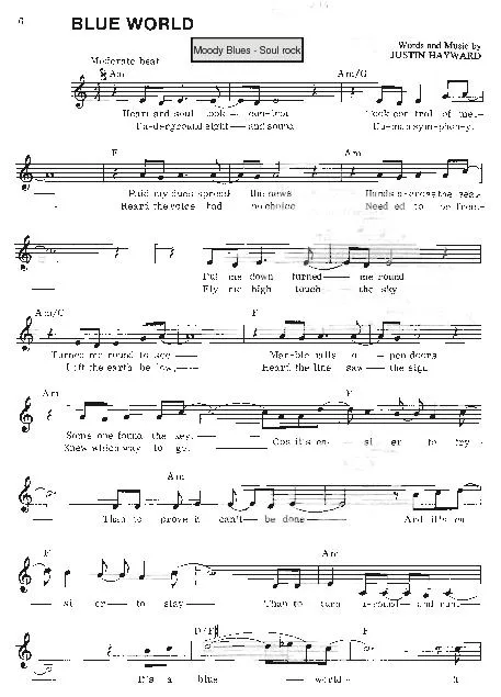 télécharger la partition d'accordéon Blue world (Interprètes : Moody Blues) (Soul Rock) au format PDF