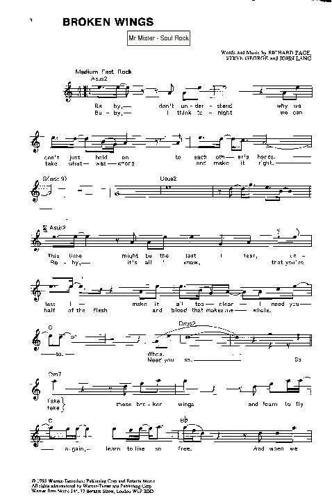 télécharger la partition d'accordéon Broken wings (Chant : Mr Mister) (Soul Rock) au format PDF