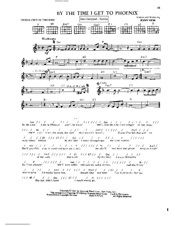 télécharger la partition d'accordéon By the time I get to Phoenix (Chant : Glen Campbell) (Rumba) au format PDF