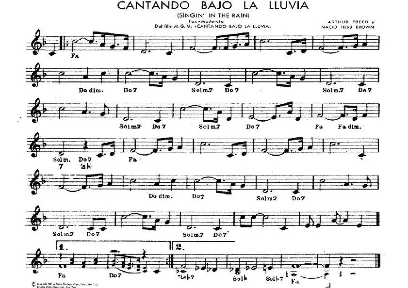 télécharger la partition d'accordéon Cantando Bajo La Lluvia (Singin' In The Rain) au format PDF