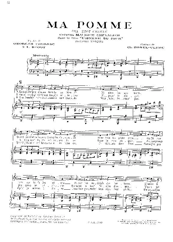télécharger la partition d'accordéon Ma pomme (Dans le Film : L'homme du jour) (Chant : Maurice Chevalier) (Fox Trot) au format PDF