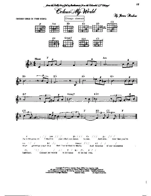 télécharger la partition d'accordéon Colour my world (Interprètes : Chicago) (Slow Rock) au format PDF