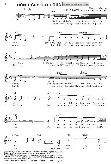 télécharger la partition d'accordéon Don't cry out loud (Chant : Melissa Manchester) (Slow) au format PDF