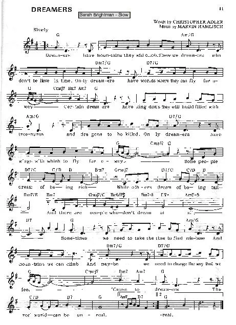 télécharger la partition d'accordéon Dreamers (Chant : Sarah Brightman) (Slow) au format PDF