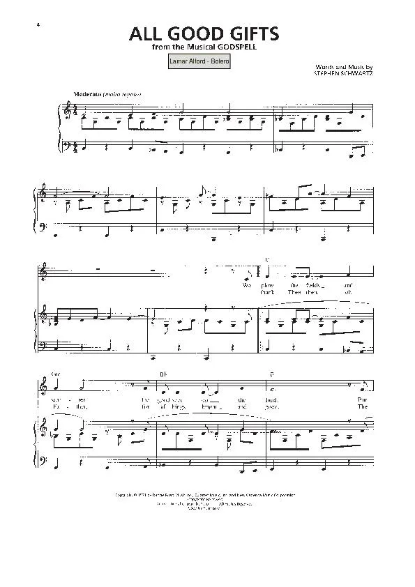 télécharger la partition d'accordéon All good gifts (Du Film : Godspell) (Chant : Lamar Alford) (Boléro) au format PDF