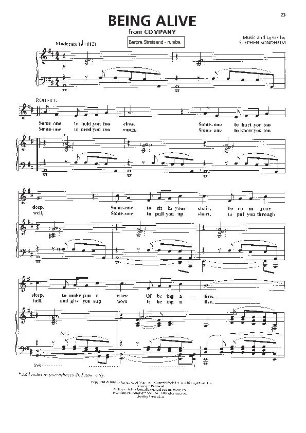 télécharger la partition d'accordéon Being alive (Du Film : Company) (Chant : Barbra Streisand) (Rumba) au format PDF