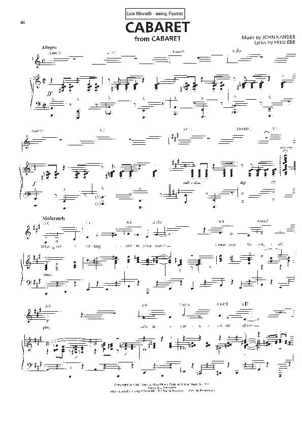 télécharger la partition d'accordéon Cabaret (Du Film : Cabaret) (Chant : Liza Minnelli) (Swing Foxtrot) au format PDF