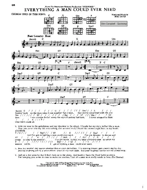 télécharger la partition d'accordéon Everything a man could ever need (Chant : Glen Campbell) (Quickstep) au format PDF