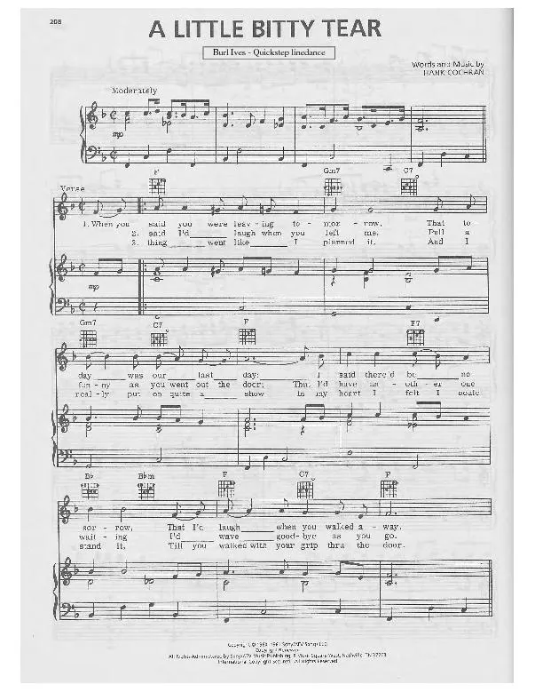télécharger la partition d'accordéon A little bitty tear (Chant : Burl Ives) (Quickstep Linedance) au format PDF