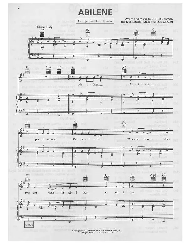 télécharger la partition d'accordéon Abilene (Chant : George Hamilton) (Rumba) au format PDF