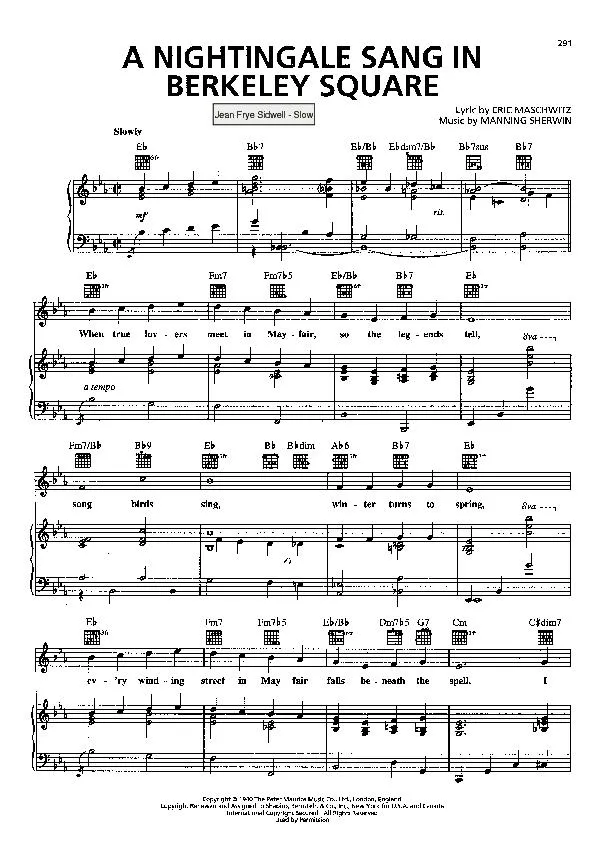 télécharger la partition d'accordéon A nightingale sang in Berkeley Square (Chant : Jean Frye Sidwell) (Slow) au format PDF