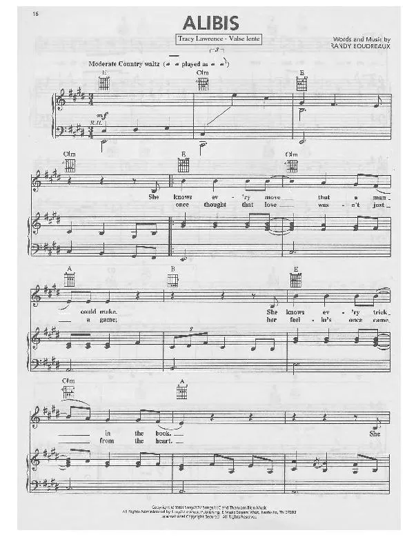télécharger la partition d'accordéon Alibis (Chant : Tracy Lawrence) (Valse lente) au format PDF