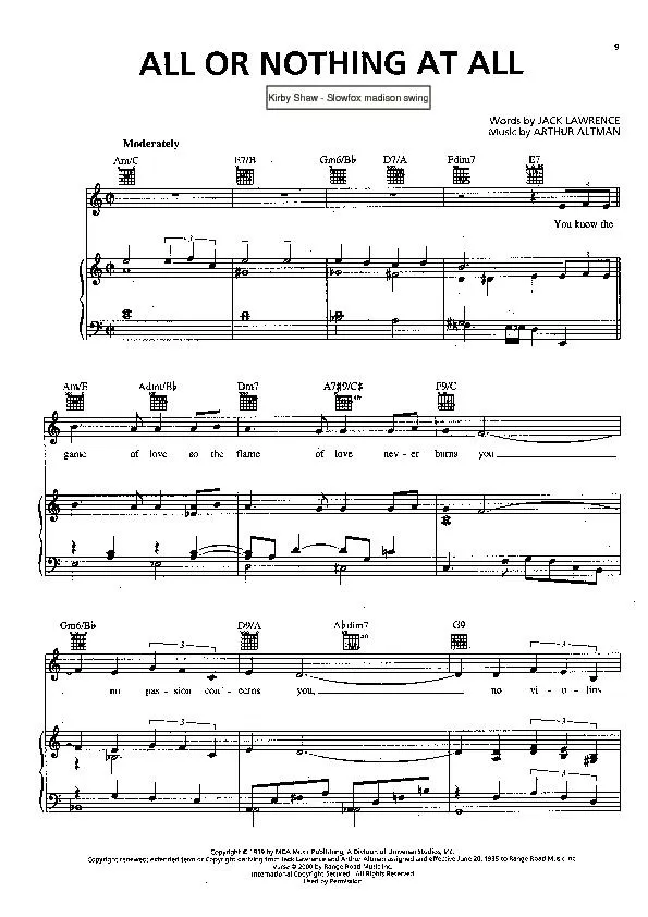 télécharger la partition d'accordéon All or nothing at all (Chant : Kirby Shaw) (Swing Madison) au format PDF