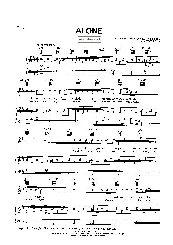 télécharger la partition d'accordéon Alone (Interprètes : Heart) (Classic Rock) au format PDF