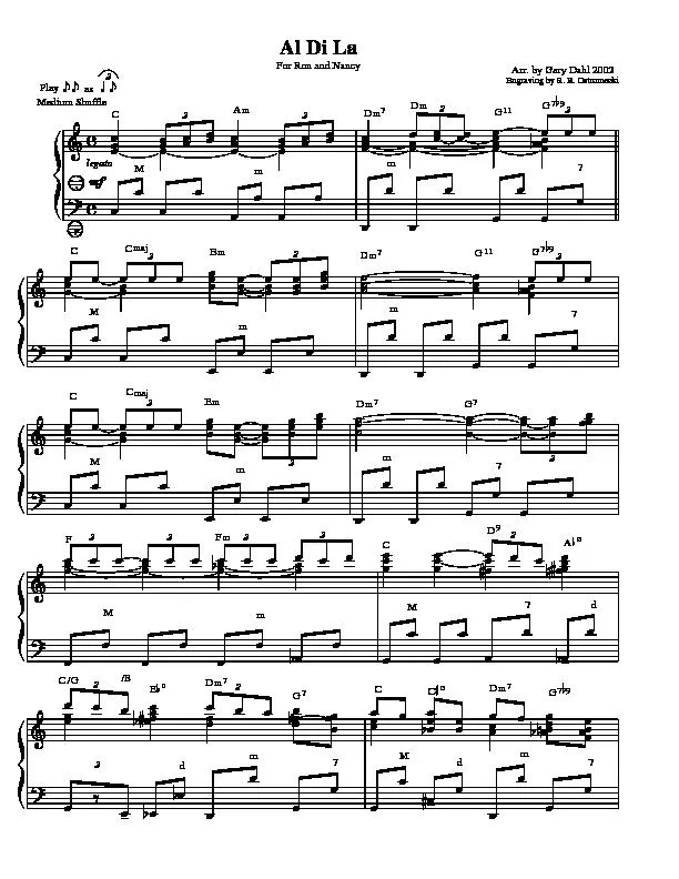 télécharger la partition d'accordéon Al Di La (For Ron and Nancy) (Arrangement : Gary Dahl) (Medium Shuffle) au format PDF
