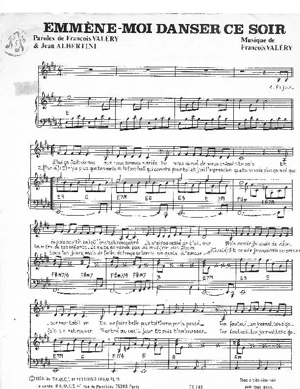 télécharger la partition d'accordéon Emmène moi danser ce soir (Chant : Michèle Torr) au format PDF