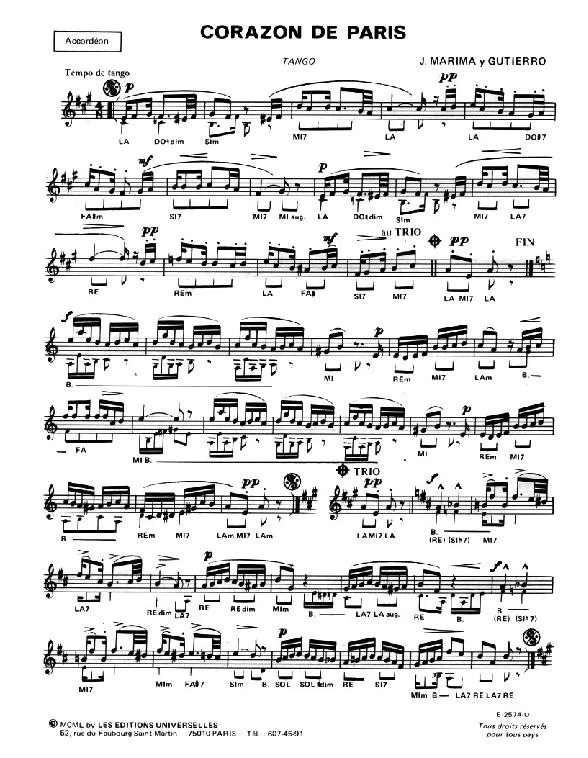 télécharger la partition d'accordéon Corazon de Paris (Tango) au format PDF