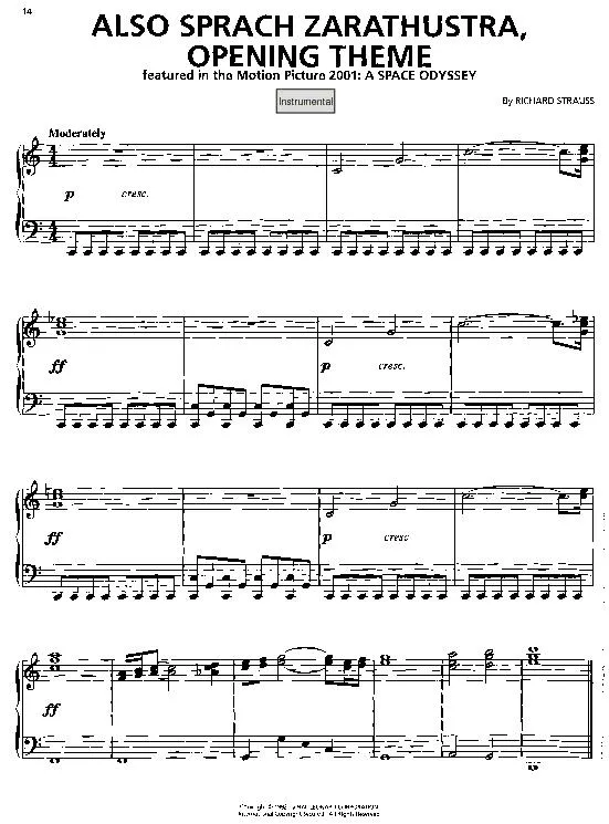 télécharger la partition d'accordéon Also sprach Zarathustra / Opening theme (Du Film : A space Odyssey) (Instrumentale) au format PDF