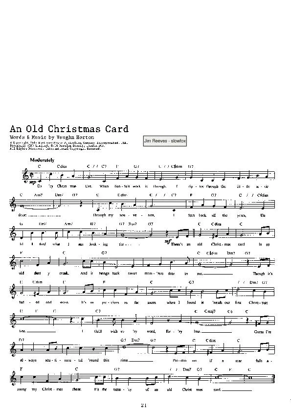télécharger la partition d'accordéon An old Christmas card (Chant : Jim Reeves) (Slow Fox) au format PDF