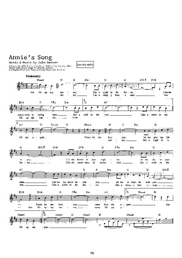 télécharger la partition d'accordéon Annie's song (Country Valse) au format PDF