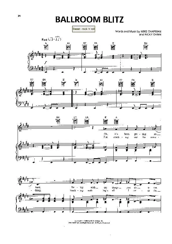 télécharger la partition d'accordéon Ballroom blitz (Interprètes : Sweet) (Rock and Roll) au format PDF